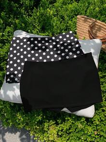 Comfortcana 两件套女士波点纯色半身裙套装 - 黑色 - 查看 4