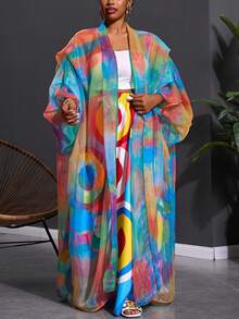 Slaydiva Plus Size 2026 Full Print Kimono Jacket, Suitable For Party, Vacation, Beach, Spring Outing - Multicolor - View 4