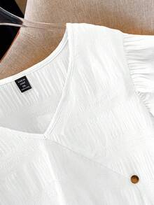 GlowEve CURVE Plus Size Solid Color Textured Fabric Ruffle Hem Summer Shirt - White - View 4