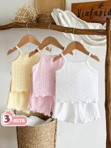 SHEIN Vintaside Kids Baby Girls' Comfortable Versatile Sweet Cute Camisole & Shorts Set, Multi-Piece, Summer - Multicolor - View 3