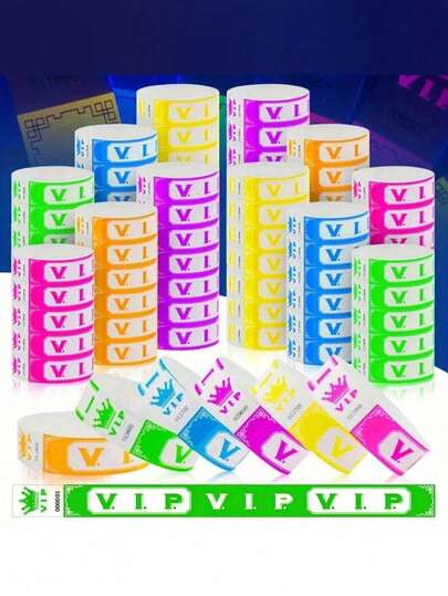 100 piezas Pulseras de neón VIP para eventos, pulseras de papel impermeables VIP, pulseras VIP, pulseras ligeras para eventos para fiestas, clubes, parques, conciertos, festivales