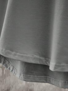 Manfinity Homme 男士休闲百搭字母印花短袖T恤，夏季男士圆领T恤，男士夏季短袖休闲T恤，灰色上衣，男士印花T恤，男士标语图案T恤 - 灰色 - 查看 3