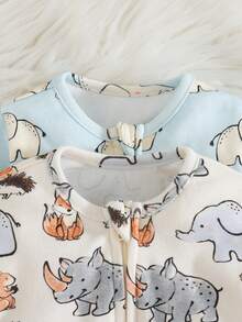 Cozy Pixies Conjunto de 2 piezas de pijama de algodón con estampado de animales para bebé recién nacido niña, mameluco de punto suave con cuello redondo y manga larga, pijama con cremallera de 2 vías y pies para dormir - Multicolor - Ver 4