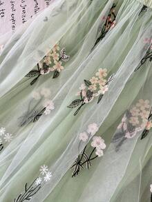 LMoss Kids 少女编织刺绣网纱荷叶边下摆休闲连衣裙 - 綠色 - 查看 8