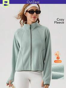 OutZeal 女士冬季保暖户外抓绒徒步露营立领拉链外套带口袋 - 薄荷綠 - 查看 10