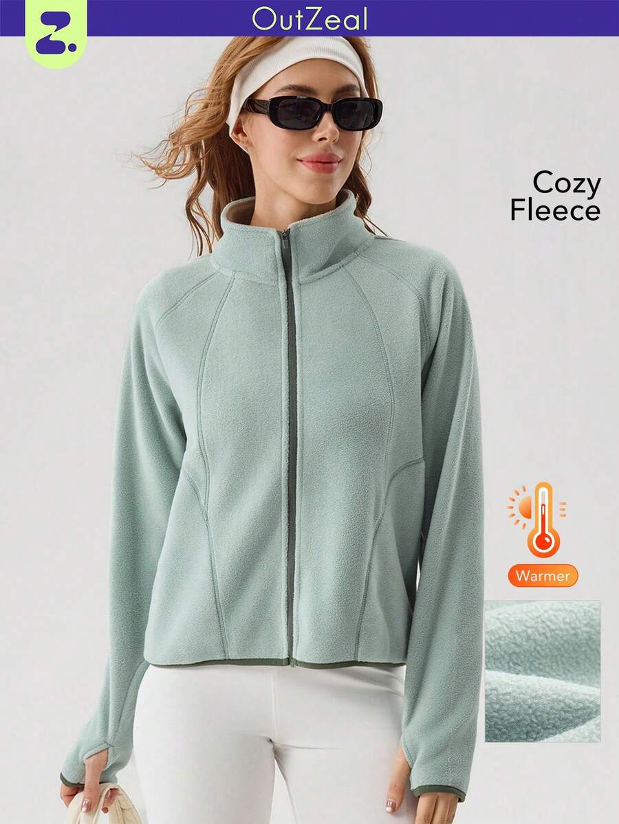 OutZeal 女士冬季保暖户外抓绒徒步露营立领拉链外套带口袋 - 薄荷綠 - 查看 1