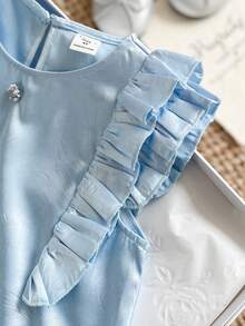 PrepCrw 1件装少女优雅都市学院风白色羽毛图案荷叶边无袖圆领连衣裙，适合外出、聚会、节日、派对、秋季、冬季、春季、夏季、情人节、婚礼等场合。 - 藍色 - 查看 9