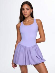 SHEIN Sovereign Charm 女士运动连衣裙，露背交叉设计，网球裙，适合户外运动、休闲跑步，轻盈飘逸。 - 淡紫色 - 查看 10