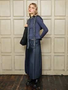 COUREZ PVL面料百褶中长裙/Y2K秋冬女装裙装可爱外出派对装扮新年装扮低腰百褶裙 - 藍色 - 查看 4