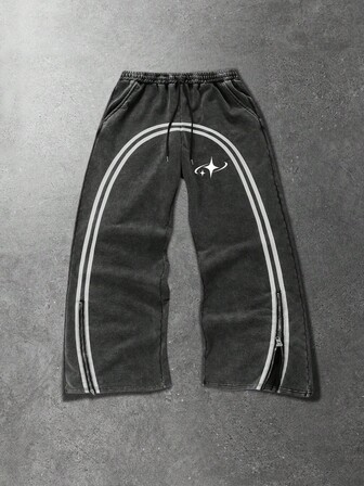 Street Life Herren-Jogginghose mit Streifenmuster, Kordelzug, Taschen, weitem Bein und lässigem Design