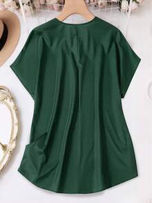 Linhara 大码撞色印花V领短袖衬衫 - 綠色 - 查看 2