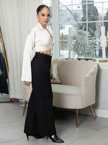 Melissa Matos 宽松休闲撞色蕾丝女式黑色裤子 Y2K 秋季 - 黑色 - 查看 3