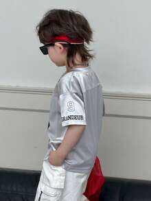 DAZY Boys' V-Neck Letter & Number Print Casual Versatile Daily Wear Short Sleeve T-Shirt Spring - Grey - View 7