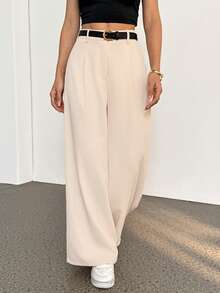 SHEIN PETITE Women's Exaggerated Flare Lace Sheer Long Pants,Fall - Beige - View 4