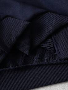 SHEIN Explorewe 少女时尚宽松休闲翻领上衣（二合一）+条纹格纹百搭A字裙，校园风 - 藏蓝色 - 查看 6