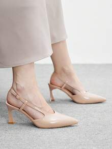 CUCCOO BIZCHIC Pointed Toe Slim High Heel Apricot Backstrap Minimalist Classic Women's Pumps, Versatile For Daily, Commute, Elegant, Party