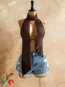 Soleia 新款性感不对称露背波西米亚风度假复古假日音乐节吊带背心 - 棕色 - 查看 6