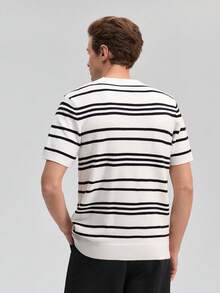 Officeau Promotion Men's Casual Colorblock Striped Short Sleeve Knit Top, Versatile For Daily Wear, Spring/Summer Spring To Summer - Multicolor - View 2