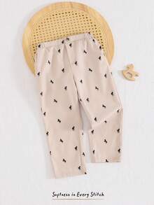 Cozy Pixies 男童卡其色卡通马图案松紧腰斜插口袋裤 - 卡其色 - 查看 7