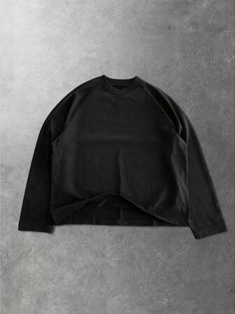 Men's Solid Color Round Neck Long Sleeve Casual Loose Fit T-Shirt