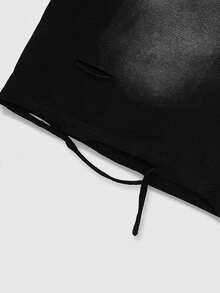 ROMWE MEN 男士交叉印花抽绳腰破洞休闲宽松短裤 - 黑色 - 查看 6