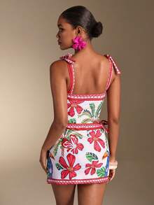 Swim Oasis New Printed Fashion Women Swimsuit Set, Halter Thick Strap One-Piece Swimsuit With Waist Tie Skirt, Suitable For Vacation & Beach - Multicolor - View 2