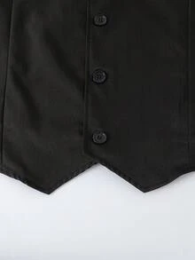 SHEIN 3 件青少年男孩绅士西装套装：酒红色天鹅绒领修身单排扣西装外套 + 黑色修身背心 + 黑色西裤。优雅休闲的户外正式服装，适合生日派对、晚会、表演、主持、婚礼季节（生日、婚礼、婚礼嘉宾、花童、戒童） - 彩色 - 查看 8