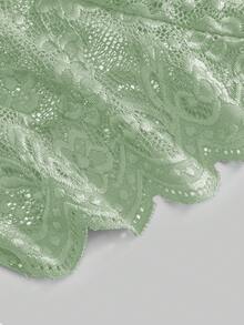 ROMWE Kawaii 浪漫性感蕾丝V领扇形花边交叉可调节肩带连体衣 - 綠色 - 查看 3