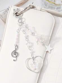 ROMWE Kawaii 2pcs Fashionable & Versatile Silver Chain Faux Pearl Resin Star, Heart, Butterfly, Acrylic Wind Chime, Music Note, Bow Tie, Black & White Electric Guitar Pendant DIY Keychain, Bag Charm, Suitable For Sisters, Best Friends, Couples, Daily Wear, Holiday Gifts - Silver - View 13