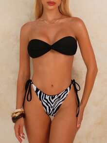 Swim Chiccia Women's Fashionable Zebra Print Bikini Set, Suitable For Spring/Summer - Black and White - View 1