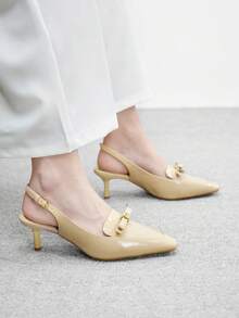CUCCOO BIZCHIC 女士时尚优雅通勤高跟鞋，饰有蝴蝶结 - 杏色 - 查看 5