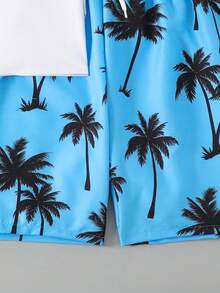 SHEIN 青少年男孩椰子树印花沙滩泳衣套装 - 彩色 - 查看 5