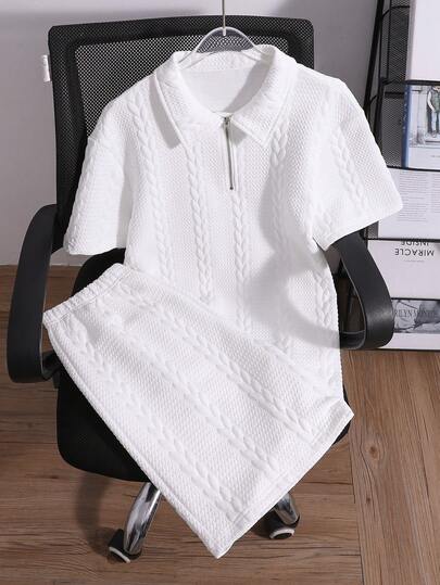 2pcs/Set Casual Polo Collar Shirt And Shorts Set For Teenage Boys