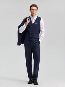 Officeau New Style Men's High-Quality Business Suit Groom's Wedding Dress Male Solid Color Double-Breasted Tuxedo Fashion Gold Buckle Blazers European Size 2XL 3XL Spring To Summer - Navy Blue - View 6