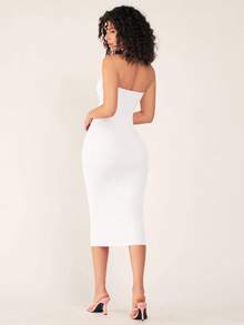 SHEIN BASICS Women'S Strapless Slim Fit Bodycon Casual Dinner Dress/Summer\Off-Shoulder\Party - White - View 2