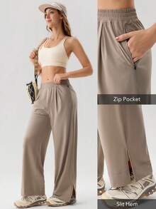 OutZeal Women Sports Pants Camping Hiking Quick-Drying Cool Touch High Waistband Wide Leg Bottom - Khaki - View 4