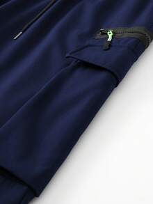 Manfinity Hypemode Pantalones cargo casuales de unicolor con forro térmico para hombres - Azul Marino - Ver 3