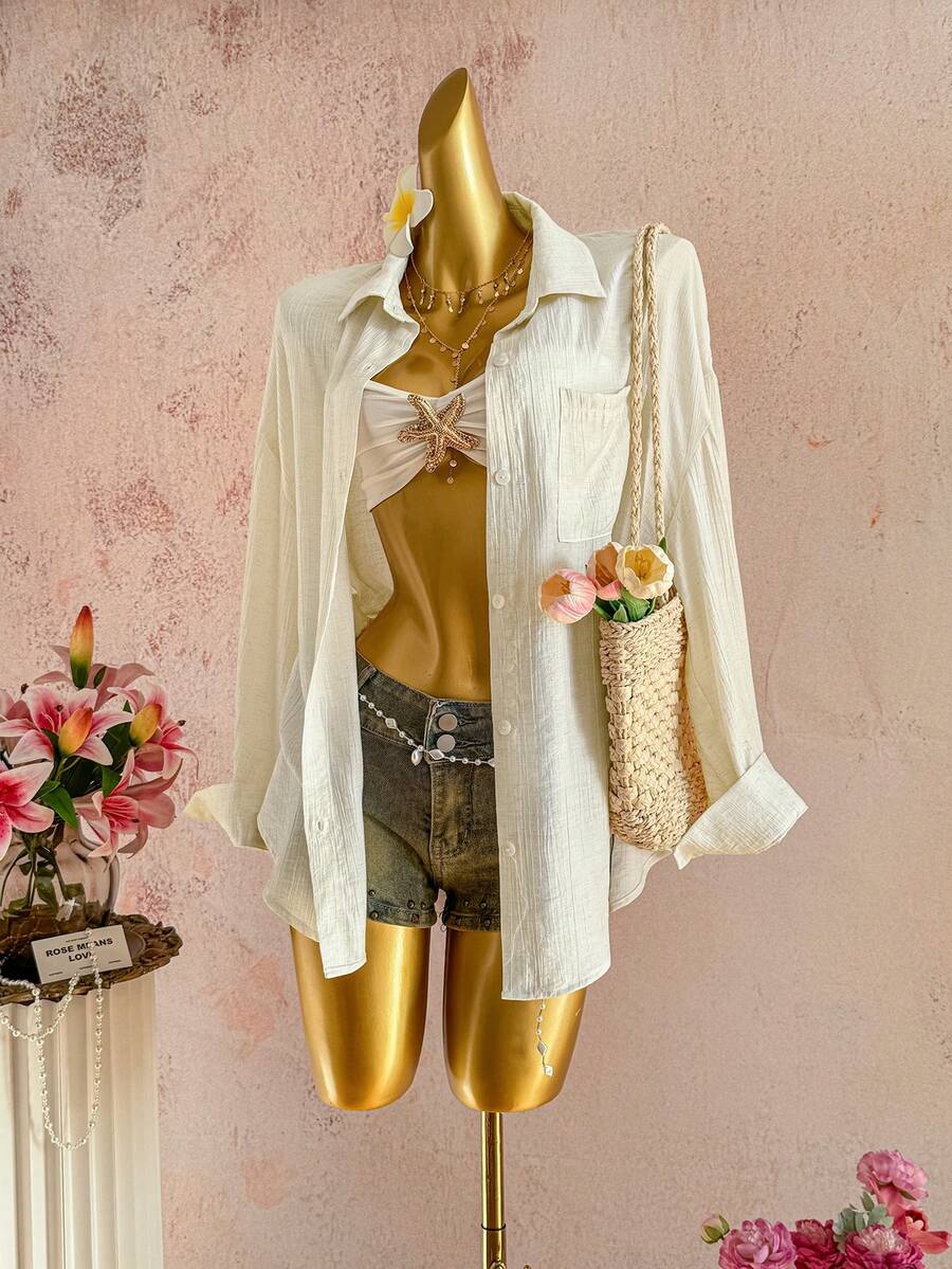 Sunnyshic 女士休闲亚麻混纺长袖衬衫，优雅百搭，适合日常穿着，春夏款