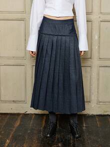 COUREZ PVL面料百褶中长裙/Y2K秋冬女装裙装可爱外出派对装扮新年装扮低腰百褶裙 - 藍色 - 查看 1