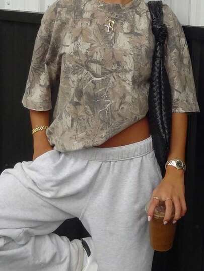 SHEIN Women's Casual Loose Camouflage Print Short Sleeve T-Shirt