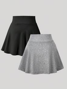 SHEIN 女童休闲百搭运动、瑜伽、芭蕾舞、学校紧身裤短裤裙，春夏款 - 黑色 - 查看 3