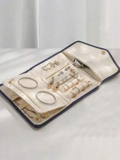 可折叠首饰收纳包，实用旅行首饰收纳包，耳环项链戒指首饰袋，首饰卷包，化妆包，防水旅行首饰袋，便携式首饰收纳包，必备旅行配件。圣诞节礼物，趣味礼物，斋月礼物，个性化礼物