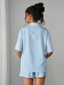 SHEIN 两件套条纹舒适系带孕妇装 - 彩色 - 查看 2