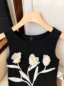 Franclia Women's Fashion Front Center 3D Floral Bodysuit - Black - View 4