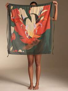 Swim Oasis 新款印花单肩露背泳衣，腰部系带，搭配长裙两件套，优雅沙滩度假装 - 彩色 - 查看 2