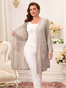 Miaspire 大码休闲纯色双口袋外套，适合情人节、春假、夏季度假、嘉年华、婚礼及活动等场合，优雅连衣裙，女士度假嘉年华服装，女士沙滩装，女士度假装，春夏女士开衫 - 卡其色 - 查看 9