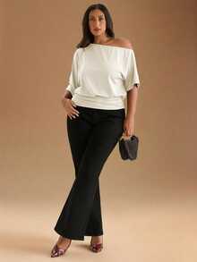 SHEIN BAE Black Casual Slash Shoulder Asymmetrical T-Shirt, Versatile For Daily Wear, Dating, Afternoon Tea, Hanging Out With Friends, All-Matching Occasions, Going Out Tops - Apricot - View 4