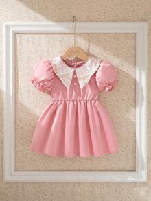 Souflis French Retro New Spring/Summer Baby Girls Elegant Floral Ruffle Collar Dress, Suitable For Parties, Outings And More Occasions