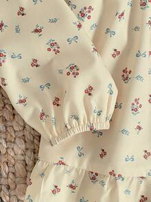 2 pezzi Set di abbigliamento casual da casa per ragazze, composto da top a maniche lunghe con patchwork floreale e pantaloni - Giallo - Visualizzare 8