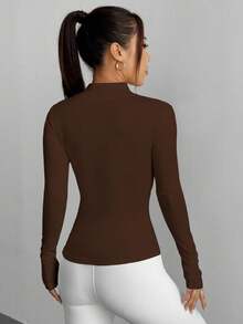 DAZY Women's Slim Fit Waist Drawstring Casual Sports Jacket - Coffee Brown - View 2